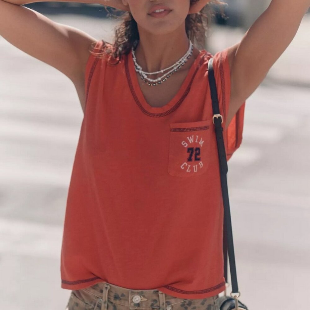 Sundry Coral Orange 'Swim Club' Pocket Tank